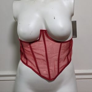 Mesh Underbust Corset Crop Top (RED COLOR)